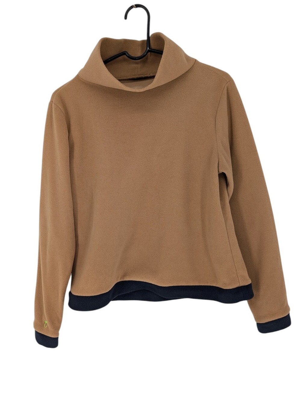 Dudley Stephens Fleece Turtleneck Sweater Classic Tan Navy Accents Medium